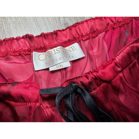 Christine Vancouver Lingerie Silk Pajama Bottoms Red Roses Wide Leg Luxury L/XL - Picture 3 of 8